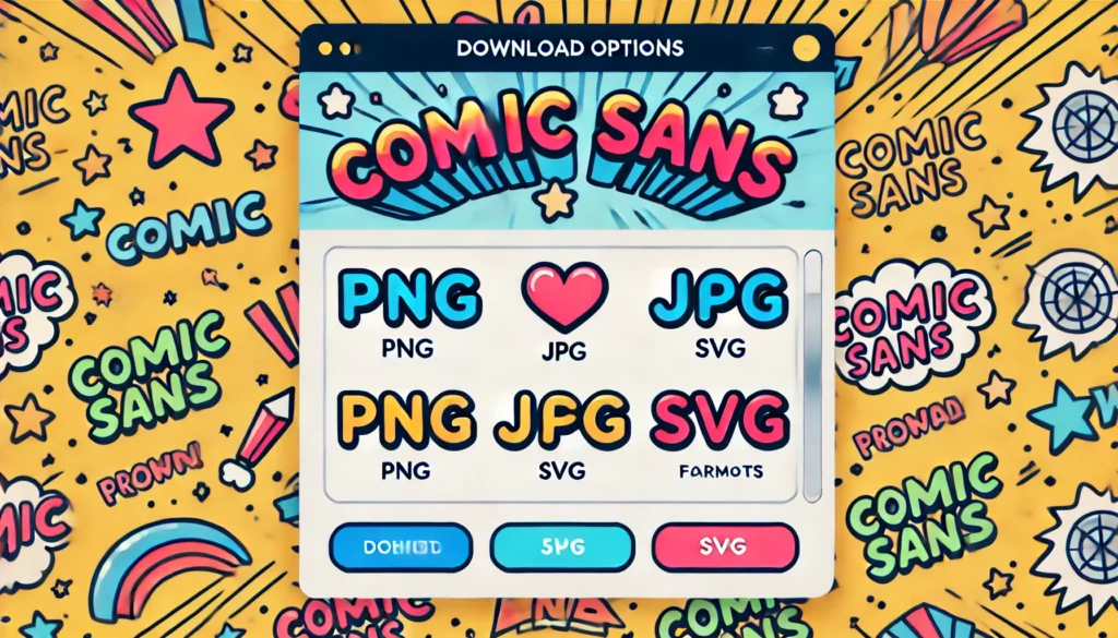 download options for generated text in the Comic Sans Font Generator